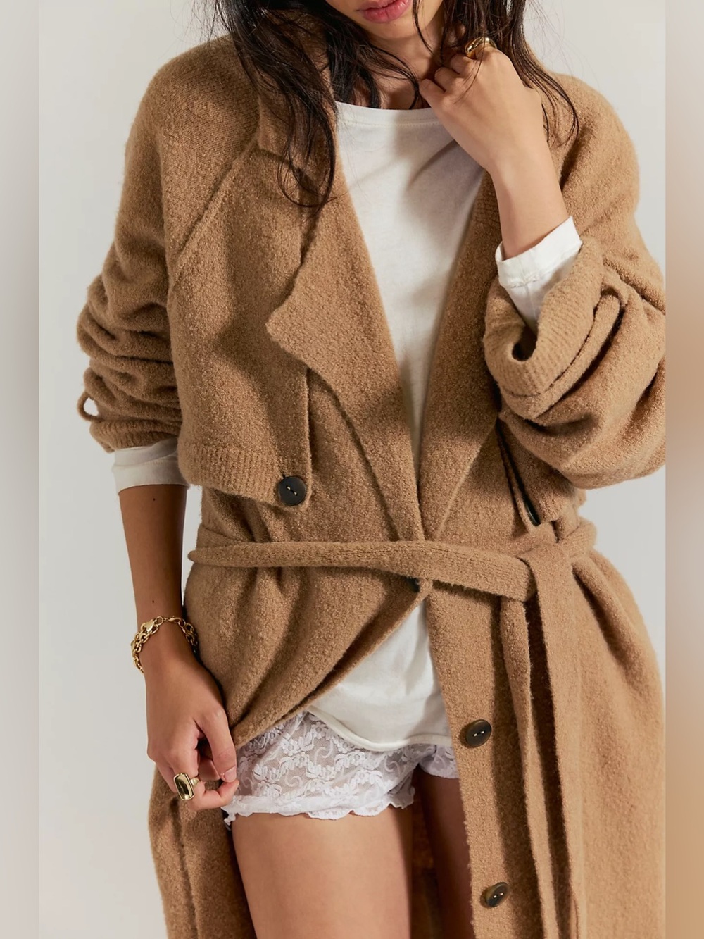 We The Free Trespass Trench Sweater Wool Knit Camel Small NWT $398 MSRP